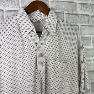 Lilly Dache Vintage Lightweight Polyester White Polka Dot Polo Shirt Mens Large